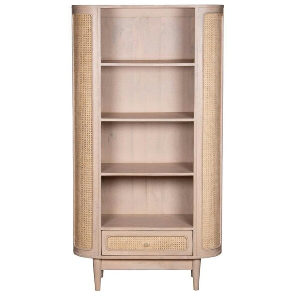 Wyld Haus Chicago Cane Rattan and Natural Mango Wood Display Shelving Unit with Drawer