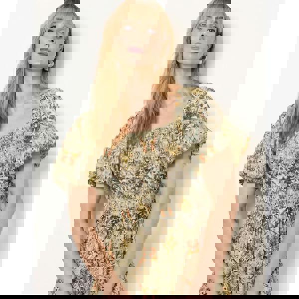 Blue Vanilla Abstract Print Puff Sleeve Midi Dress