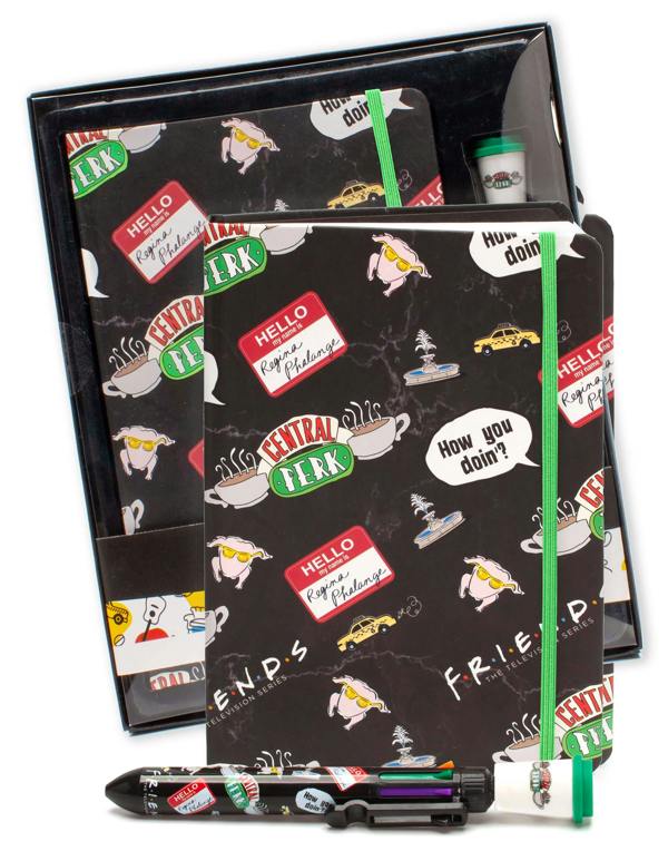 Friends Womens Black Logo & Icons Print Composition Notebook and Pen (One Size)