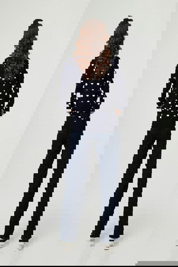 Navy | Polka Dot Print 3/4 Sleeve Slim Jumper
