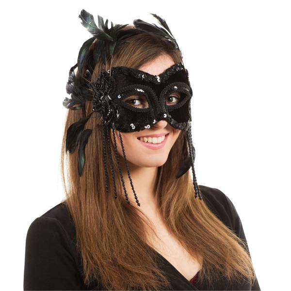 Bristol Novelty Velvet Feathers Eye Mask - Black - 