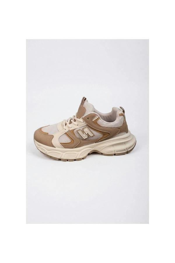 [brandflag] Harper Womens Chunky Sole Mesh Panel Trainers - LIGHT BEIGE