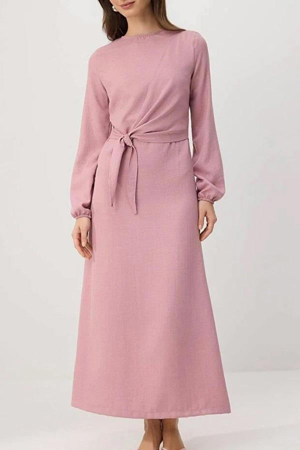 WOVCOR Tie Waist Long Sleeve Maxi Dress
