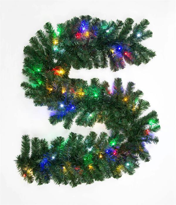 2m Green Pre-Lit Alaskan Pine Christmas Garland with 50 Multicolour LEDs image 1