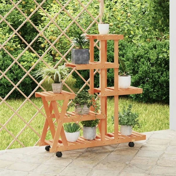 Berkfield Flower Stand with Wheels 95x25x101 cm Solid Wood Fir