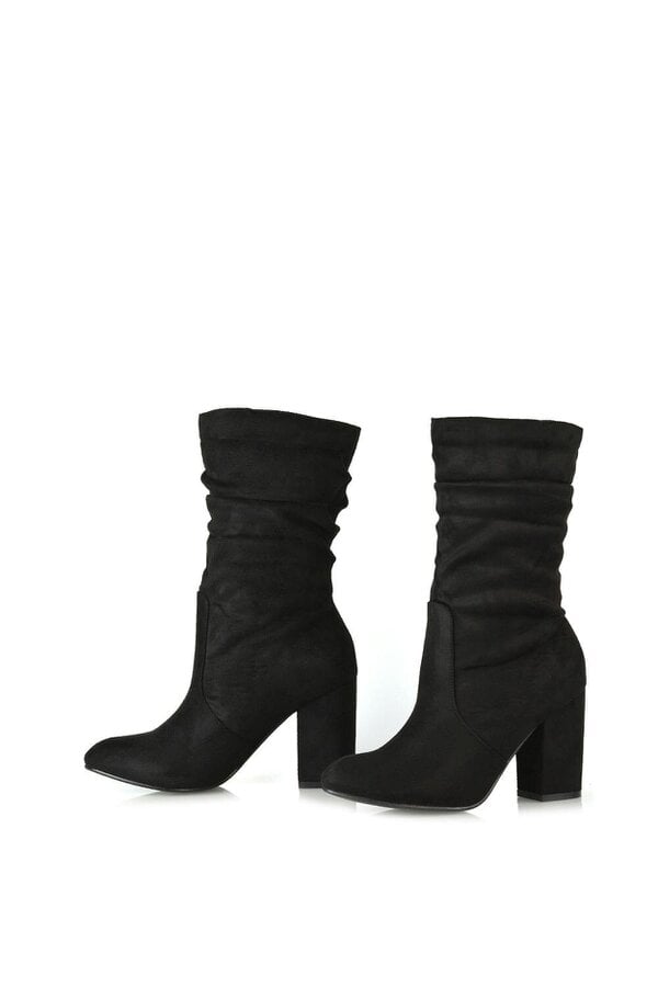 XY LONDON Mid Calf High Block Heel Ruched Boots