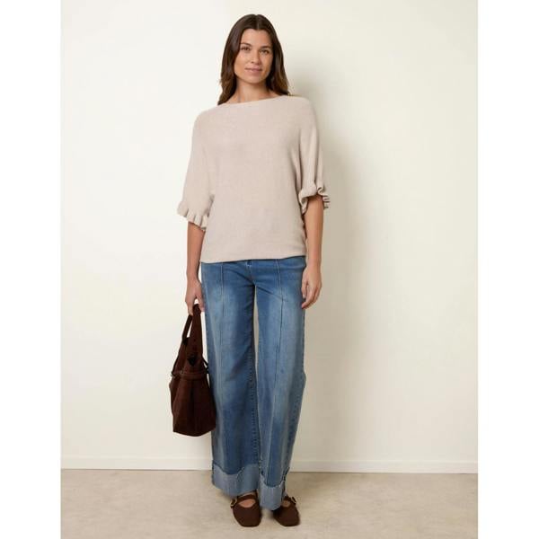 Blue Vanilla Knitted Frill Sleeve Batwing Jumper - Beige