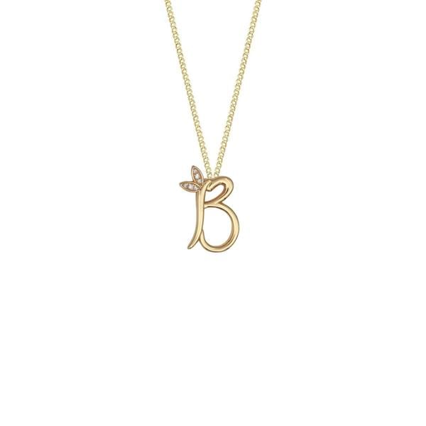Say It With Winged Diamond Initial Necklace - Yellow Gold