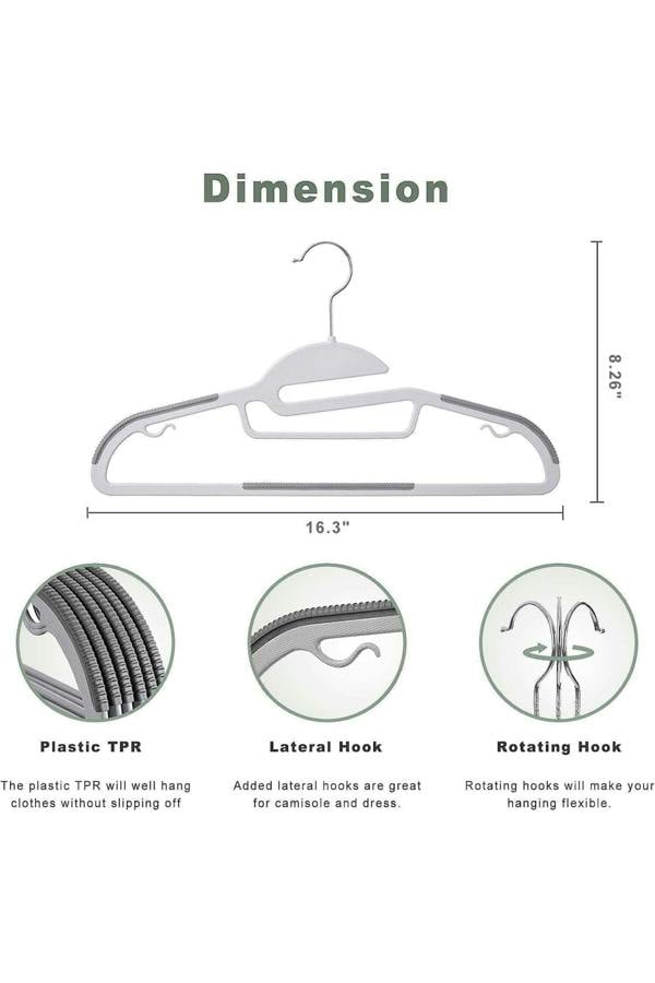 Dyzi 30 Pack White Plastic Coat Hangers Non Slip Heavy Duty