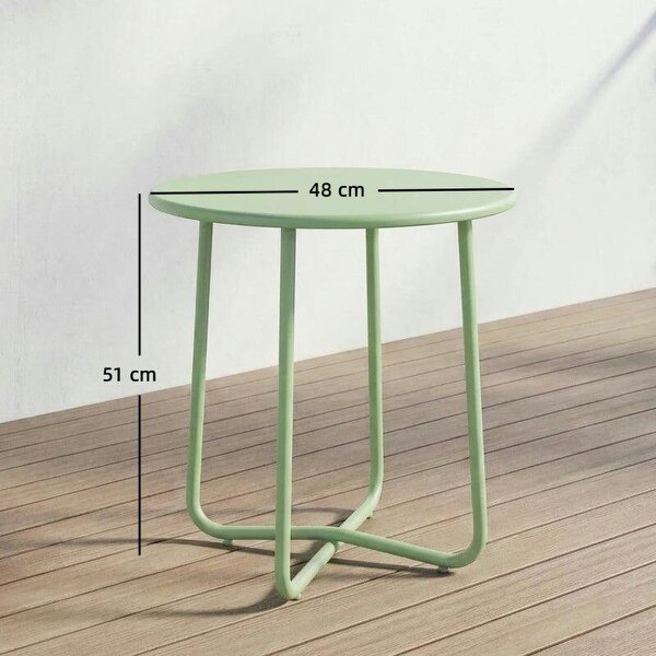 48 cm Round Garden Side Table, Small Metal Outdoor Garden Table with Rolled Edge, Green