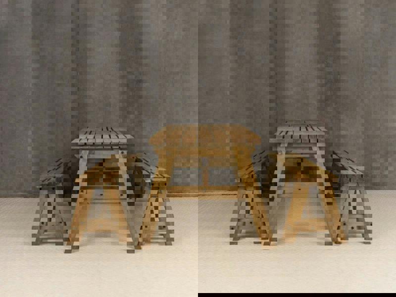 Victoria Space-Saving Picnic Table and Benches Set – Rustic Finish Wooden Outdoor Dining Set for Gardens and Patios