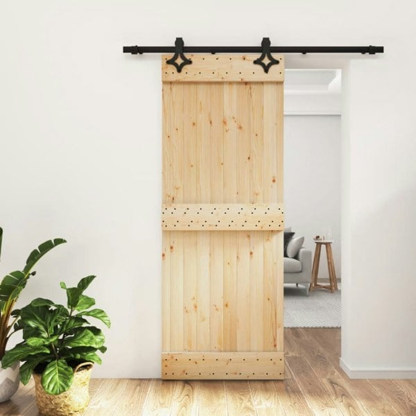 Berkfield Sliding Door with Hardware Set 80x210 cm Solid Wood Pine