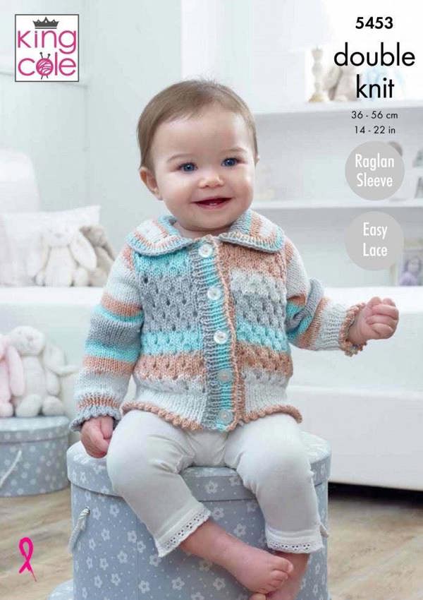 King Cole Cottonsoft Baby Crush DK Knitting Pattern 5453, Cardigans for Baby, 14 - 22 Inches - Easy