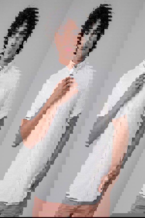 ENORSIA Mens Cotton Linen Roll-Up Sleeve Shirt