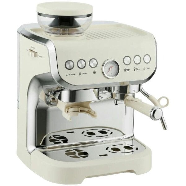 15 Bar Coffee Machine, with Adjustable Grind, Steamer and Accessories - Cream White