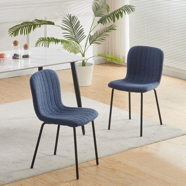 Set of 2 Teddy Faux Fur Stitched Design Dining Chairs Bella - Blue