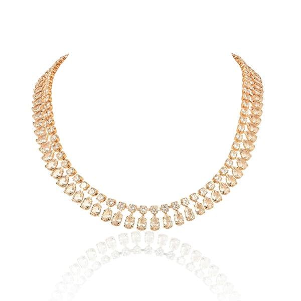 Zavana Gold Crystal Necklace with Round & Pear Shaped Cubic Zirconia Stones For Women