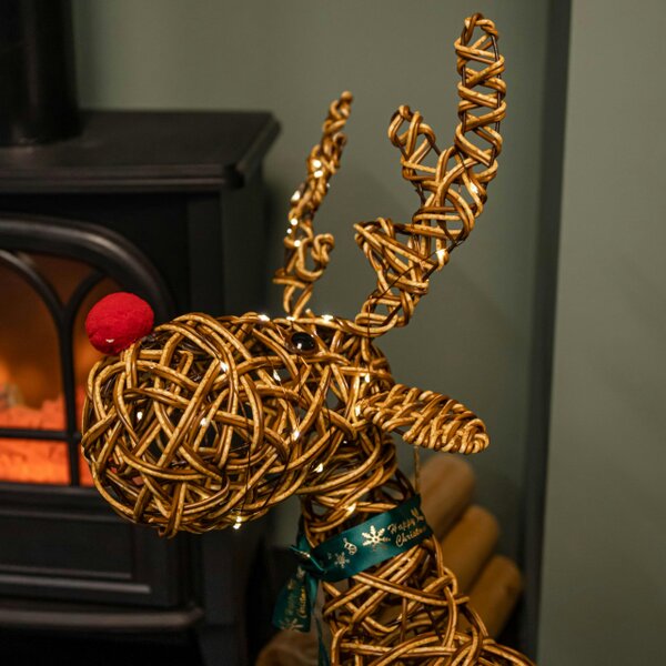 Samuel Alexander 67cm Battery Operated Light up Brown Christmas Reindeer with Red Nose & 80 Warm White LEDs