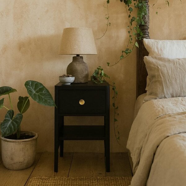 Wyld Haus Paracatu Black Wood Grain One Drawer Bedside Table