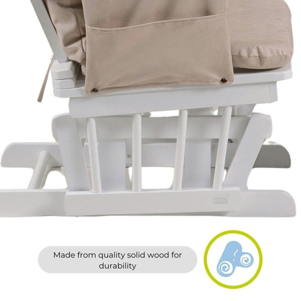 Haywood glider nursing chair side view - white wood and beige - solid wood