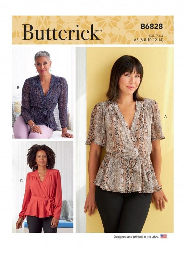 Butterick Sewing Pattern 6828, Tops for Women, A5 (6-8-10-12-14) - Easy