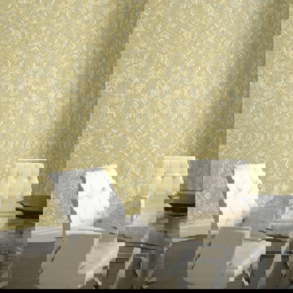 Hoopla Walls Ogee Damask - Gold 10m Wallpaper