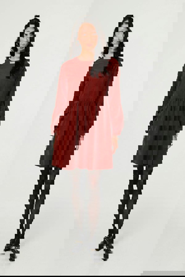 Rust | Relaxed Long Sleeve Short Smock Dress
