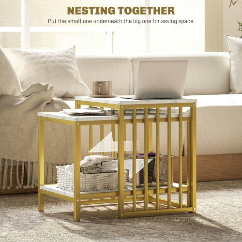 Wyld Haus Rolana Set Of 2 Nesting Coffee Tables Metal And Marble Effect and Gold Frame