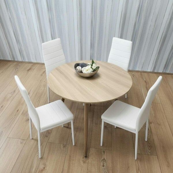 Kosy Koala Modern Round Dining Table Set With 4 White Faux Leather Chairs Dining Room Furniture