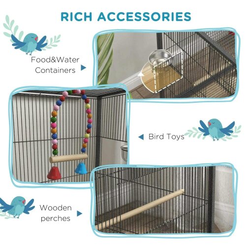 Bobobiy Bird Cage, Budgie Cage, with Rolling Stand, for Small Birds - Grey