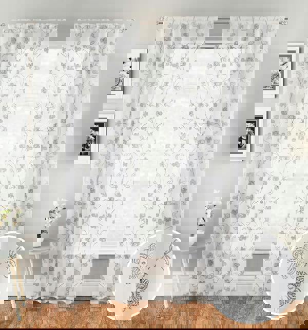 Tyrone Textiles Embroidery-Look Floral Print Voile Panel - Pair