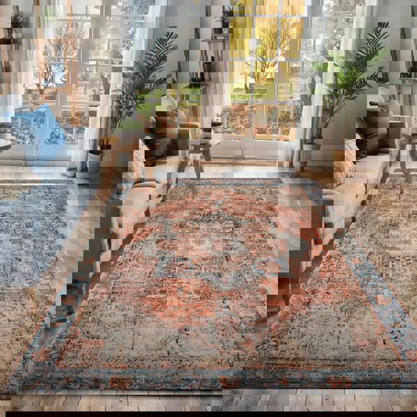 Livabliss Amelie-Washable Terracotta Blue Grey Brown Traditional Vintage Boho Rug