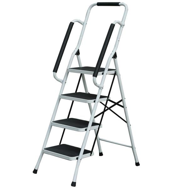 Gr8 Home 4 Step Ladder Folding Stool Non Slip Tread Steel Foldable Home DIY With Handrail