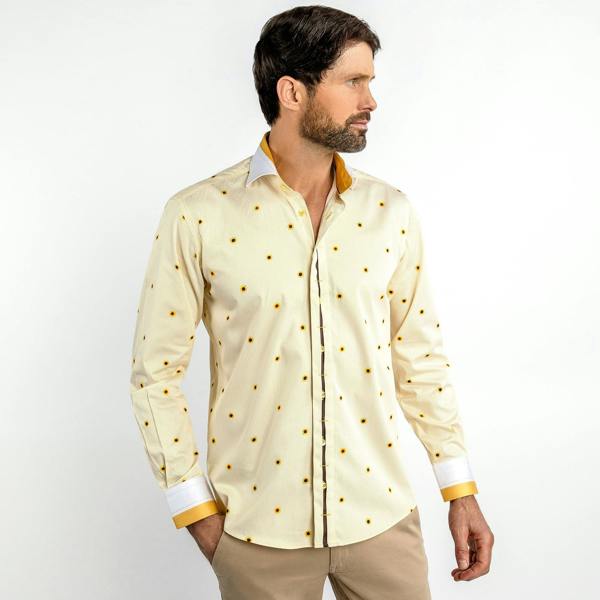 SUNFLOWERS AND ZIGZAG STRIPE PRINT SHIRT – Premium Men's Patterned Shirt by Claudio Lugli | Bold Design, Tailored Fit, Best Printed Shirts