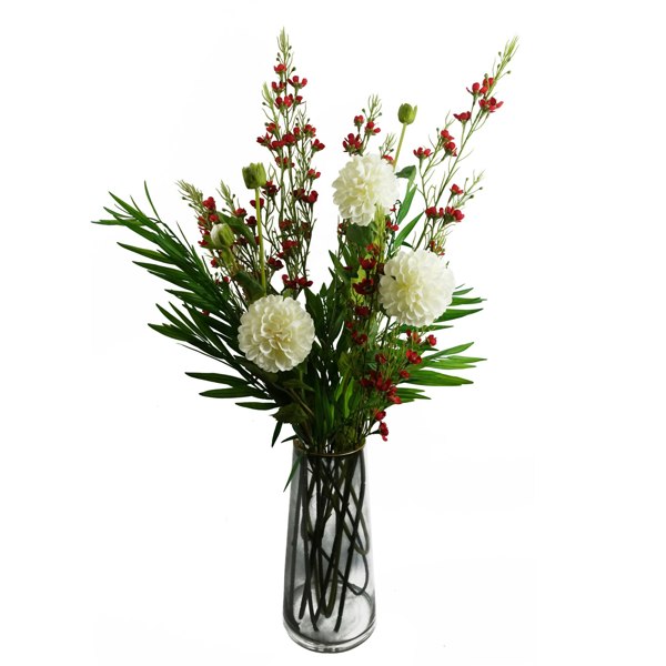 Leaf Pack of 6 x 100cm Artificial Foliage Stem with Small Flowers - Red