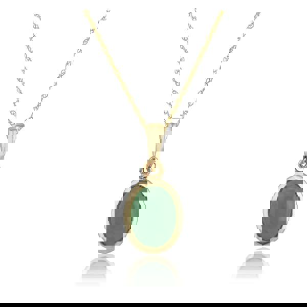 8005 Classic Dyed Green Jade Cabochon Pendant in 9ct Yellow Gold 1