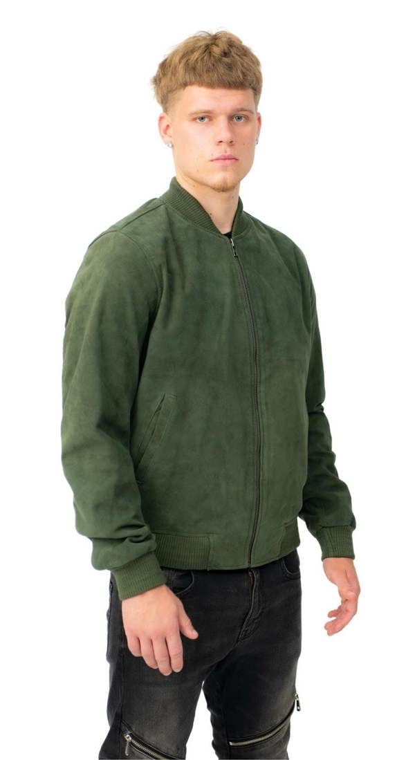 Infinity Leather Mens Retro Goat Suede Varsity Leather Bomber Jacket-Athens