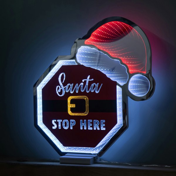 Samuel Alexander 40cm Light up Christmas Santa Stop Here Sign with Hat Infinity Decoration & LEDs