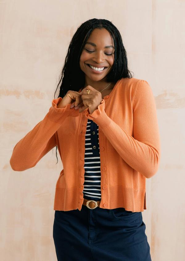 Lily & Me Lauren Ruffle Outfitter Cardigan Soft Orange