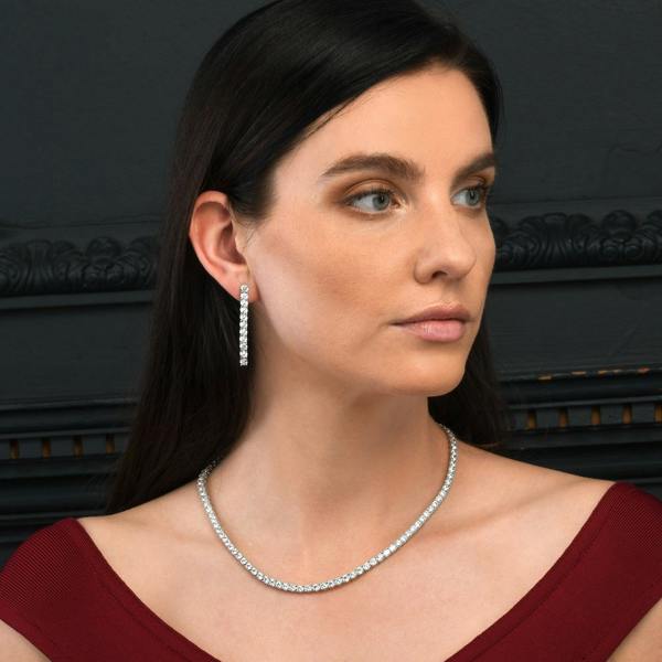namana 925 Sterling Silver Long Drop Earrings with 4mm Cubic Zirconia Stones