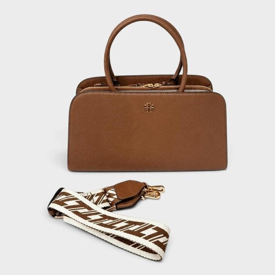 Tory Burch Britten Small Center Zip Satchel Forest Brown