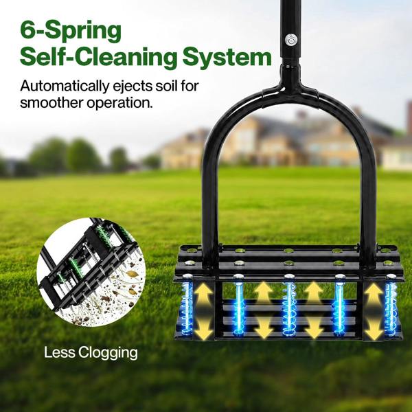 Lambu Lawn Aerator 15 Steel Spikes Adjustable Handle Deep Soil Tool Black