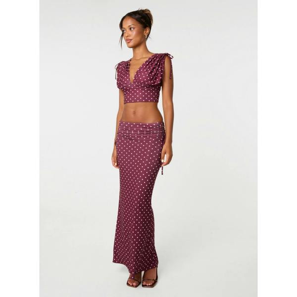 Pink Vanilla Polka Dot Ruched Side Maxi Skirt
