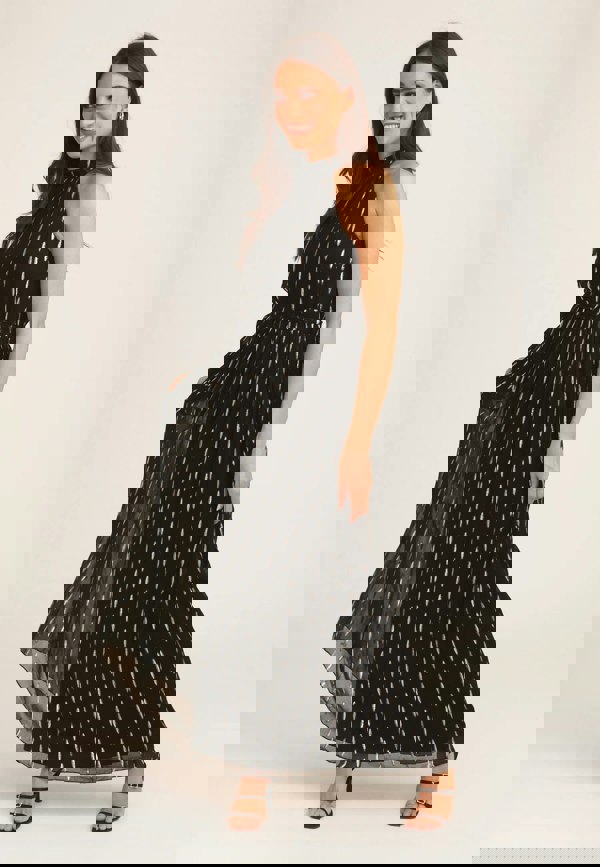 Gini London Black Jacquard Halter Neck Maxi Dress