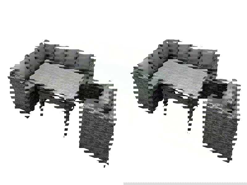 Fimous Outdoor PE Rattan Sofa Set with Dining Table Patio Garden Furniture Sets with Chair Dark Grey Mixed