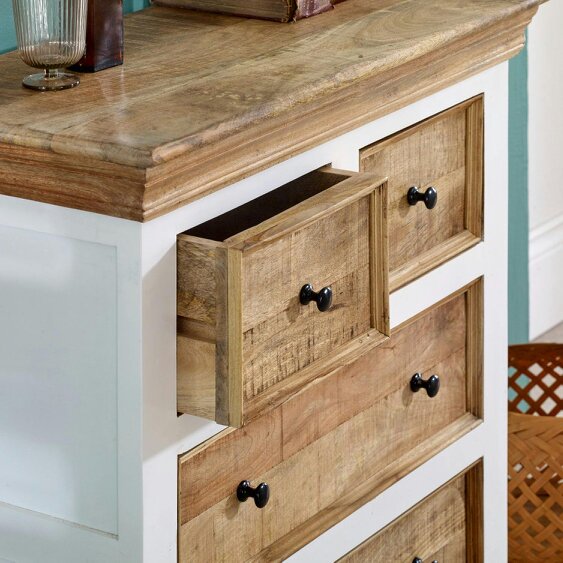 Wyld Haus Alington White and Natural Solid Mango Wood Four Drawer Chest