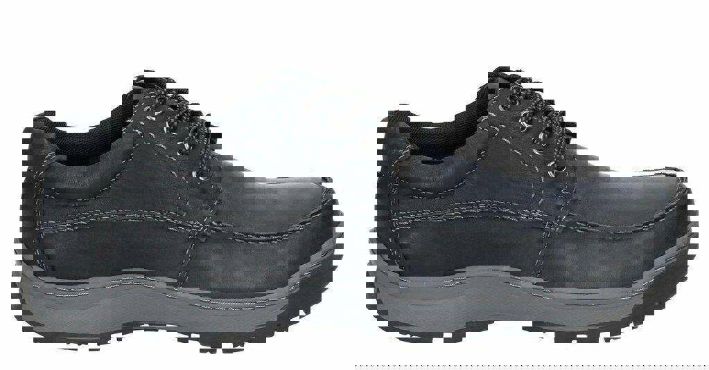 Hush Puppies Tucker Mens Casual Lace Up Smart Leather Shoes, black leather walking shoes with lace-up design and cushioned sole for comfort.