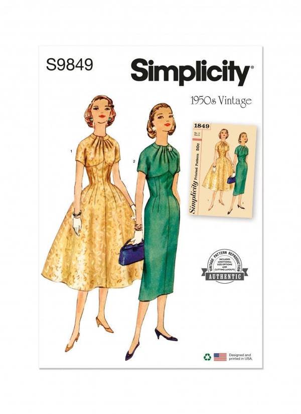 Simplicity Sewing Pattern 9849, Dresses, Vintage Style for Women, H5 (6-8-10-12-14) - Intermediate