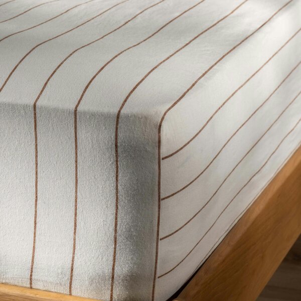 Soak&Sleep White/Burnt Orange Pinstripe Linen Cotton Blend Duvet Set