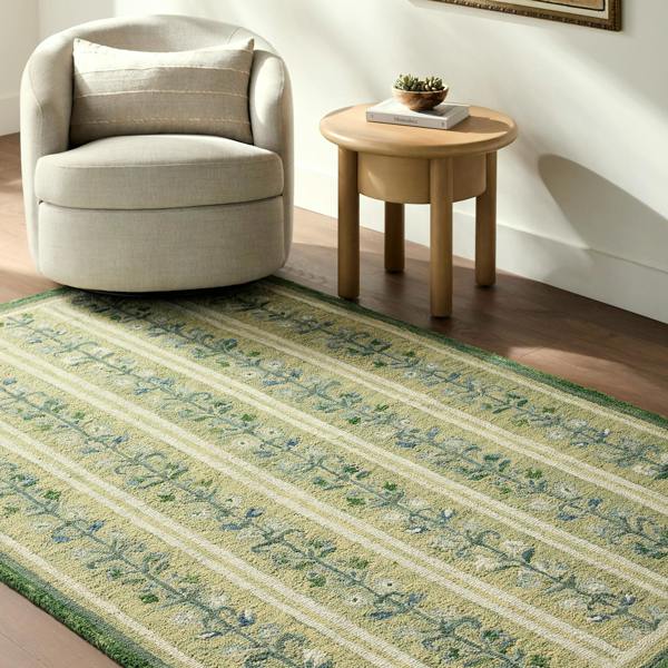 Livabliss Fairfax-Hand Tufted Green Beige Blue Wool Global Fringe Rug